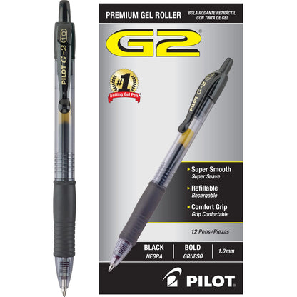 Pilot G2 Premium Gel Pens, Black Pens, Bold Point 1 mm, 12 Black