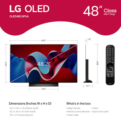 LG 48-Inch Class OLED evo C4 Series Smart TV 4K Processor Flat Screen with Magic Remote AI-Powered with Alexa Built-in (OLED48C4PUA, 2024),Black