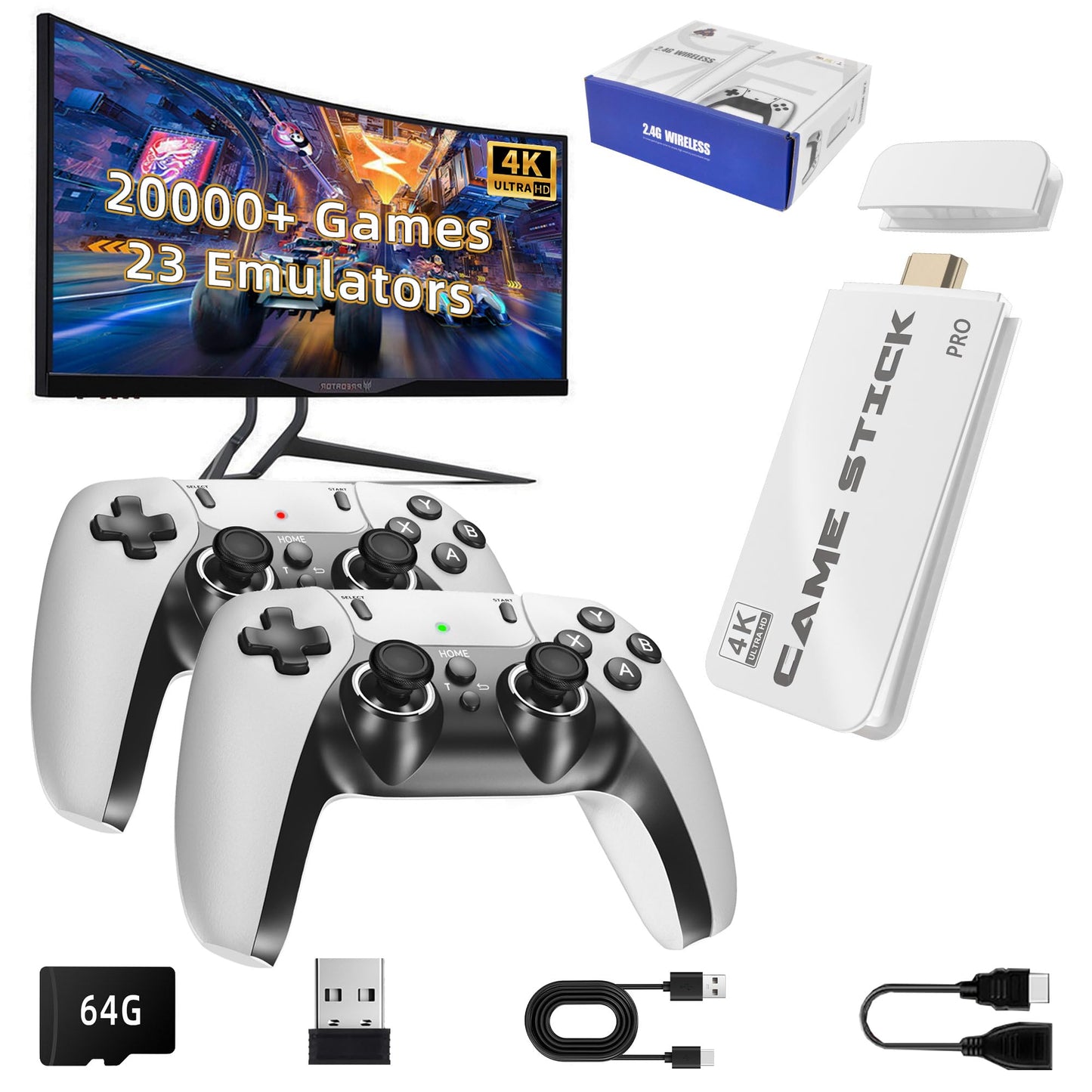 BADGOAL 2025 New Retro Game Console, Nostalgia Gaming Stick, Classic Video Games with 4K HDMI, 20,000+ Games and 23 Emulators, Upgraded Dual 2.4G Wireless Controllers 64GB