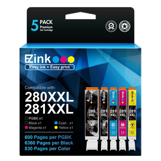 E-Z Ink Compatible Tr8620a Ink Cartridge Replacement for Canon PGI-280XXL CLI-281XXL 280 XXL 281 XXL Compatible with TR8520 TR8620a TR8620 TS702a TS9520 TS9521C TR8520 TS6220 TS6320 TS8220 (5 Pack)