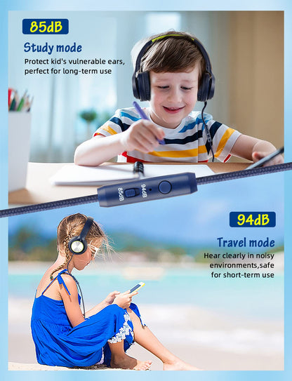 Kids Headphones with Cord , Wired Over Ear Headsets with Microphone Limited Volume 85dB/ 94dB, Portable Wired Headphones for Kids Boys Girls Teens Children Online School/Travel/iPad/Tablet/Cellphone
