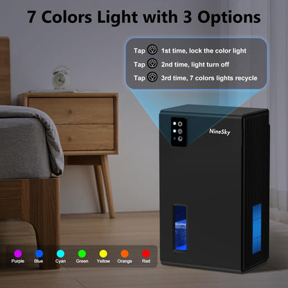 NineSky Dehumidifier for Home, 85 OZ Water Tank, (800 sq.ft) Dehumidifiers for Bathroom Bedroom Basement with Auto Shut Off,7 Colors LED Light(Black)