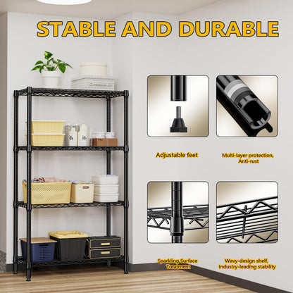 M MZG 1000 lbs 4 Tier Shelf Metal Storage Shelves Shelving Wire Rack Heavy Duty Closet Organizers for Garage Kitchen Bathroom Laundry Black 15.7" D x 33.5" W x 59.5" H