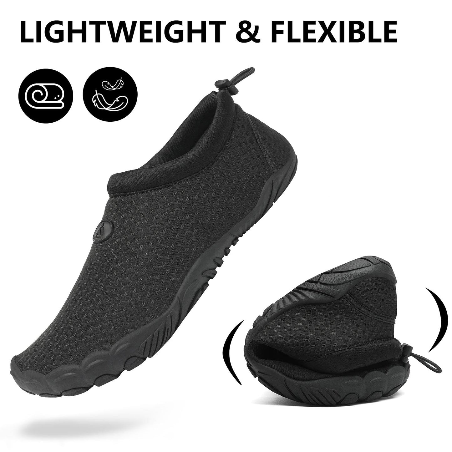 Mishansha Womens Mens Water Shoes Wide Toe Box Swim Beach Barefoot Shoes Quick Dry Non Slip Lividity Black 12.5 Women/10.5 Men