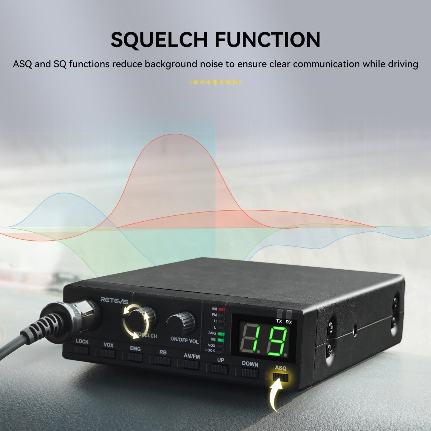 Retevis MB2 AM/FM Professional CB Radio, 40 Channels Mini Radio, Easy to Operate, Squelch Knob ASQ, VOX, Auto-Scan, CB Mobile Radio for Truckers, Black