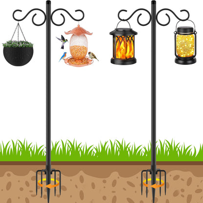 NUERPO Adjustable Shepherd Hooks for Outdoor,2 Pack 90 Inch 5 Prong Base Bird Two Sided Feeder Poles,Heavy Duty Shepherds Hook,Suitable for Garden in Hanging Flower Basket,Lantern,Bird Nests