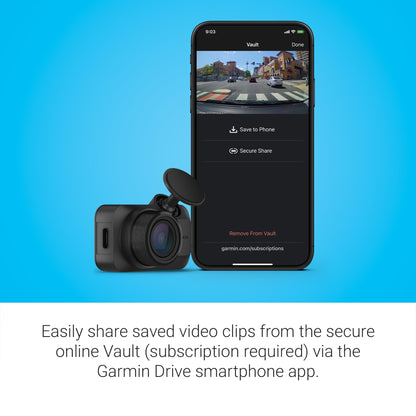 Garmin Dash Cam™ Mini 3, Ultracompact 1080p HD Dash Cam with a 140-degree Field of View, Built in Clarity™ Polarizer, Voice Controlled, Automatic Recording
