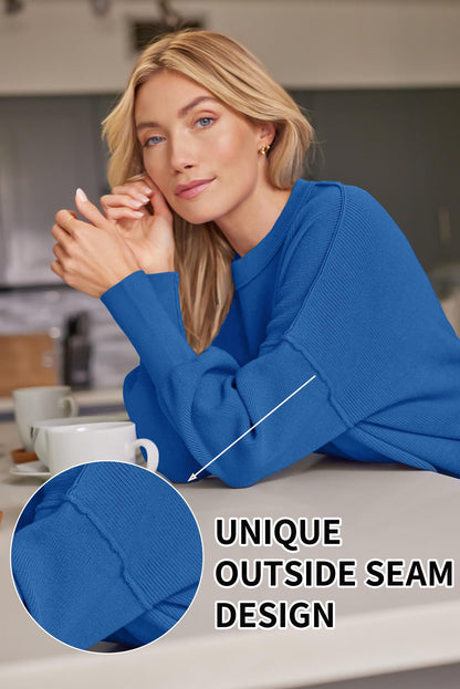 LILLUSORY Oversized Sweaters for Women 2025 Fall Fashion Outfits Trendy Crewneck Knit Cute Lightweight Sweater Pullover Tops Long Sleeve Shirts Winter Clothes Blue M