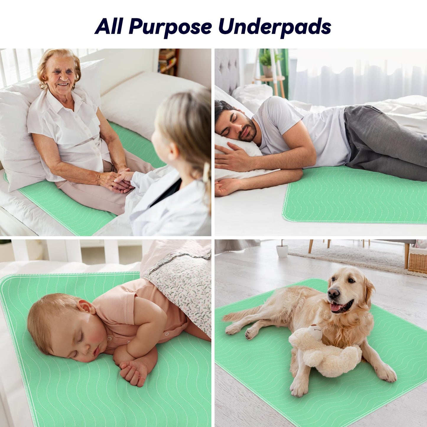 4 Pack 36” x 36” Extra Heavy Absorbency Washable Underpads, Waterproof Quick Drying Nursing Pads Incontinence Bed Pads, Reusable Washable Pee Pads for Dogs, Diaper Changing & Adults