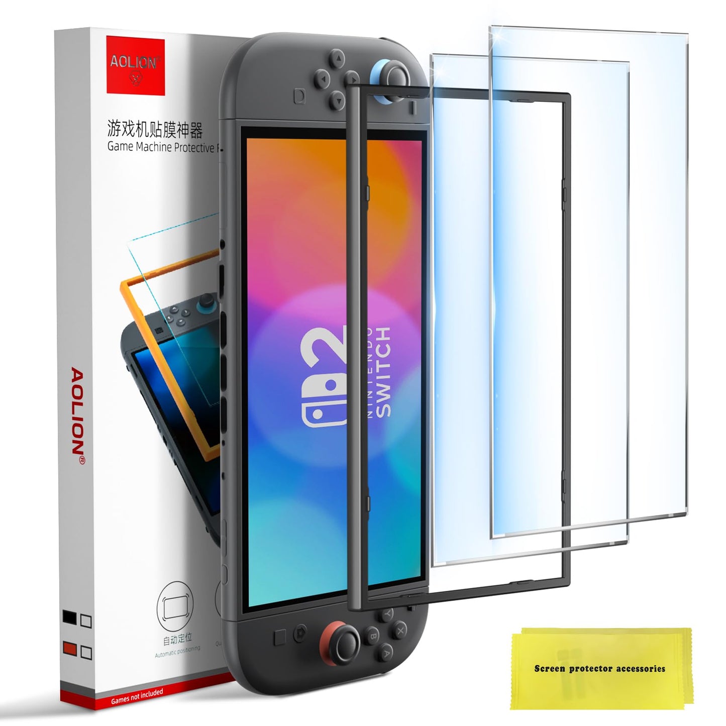 Glass Screen Protector for Nintend0 Switch 2, 2-Pack Tempered Glass with Installation Frame, Full Coverage, 9H Hardness, Ultra-Thin, High Transparency, Easy Bubble-Free Installation