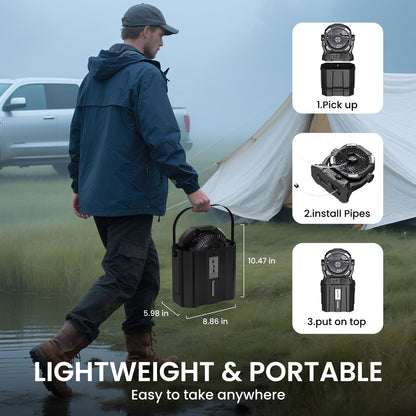 MAGTHIC Misting Fan Portable for Outside Patios- 20000mAh Rechargeable Battery Powered fan, 3 LED Light Modes & Stepless Speed Control Camping Fan with 6L Bucket, Remote Control