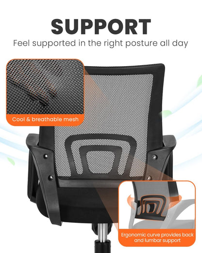 NEO CHAIR Office Desk Computer Chair Ergonomic Mesh Gaming Mid Back Seat with Comfy Lumbar Support Adjustable Height Swivel for Home Task (Black)