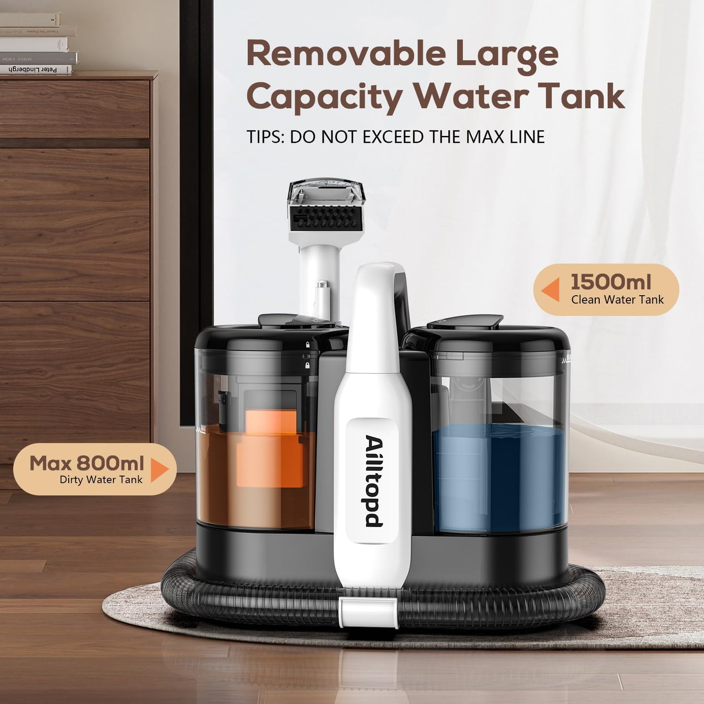 Ailltopd Carpet & Upholstery Spot Cleaner, Powerful Suction & Portable Spot Remover, Deep Stain Cleaning for Carpet, Pets, Stairs, Car Seat, Couch, with Dual Size BrushHead and Cleaning Solutions