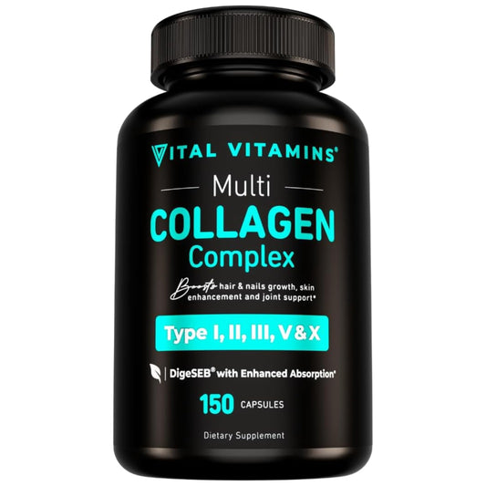 Vital Vitamins Multi Collagen for Women & Men - Type I, II, III, V, X - Grass Fed, Non-GMO - 150 Capsules