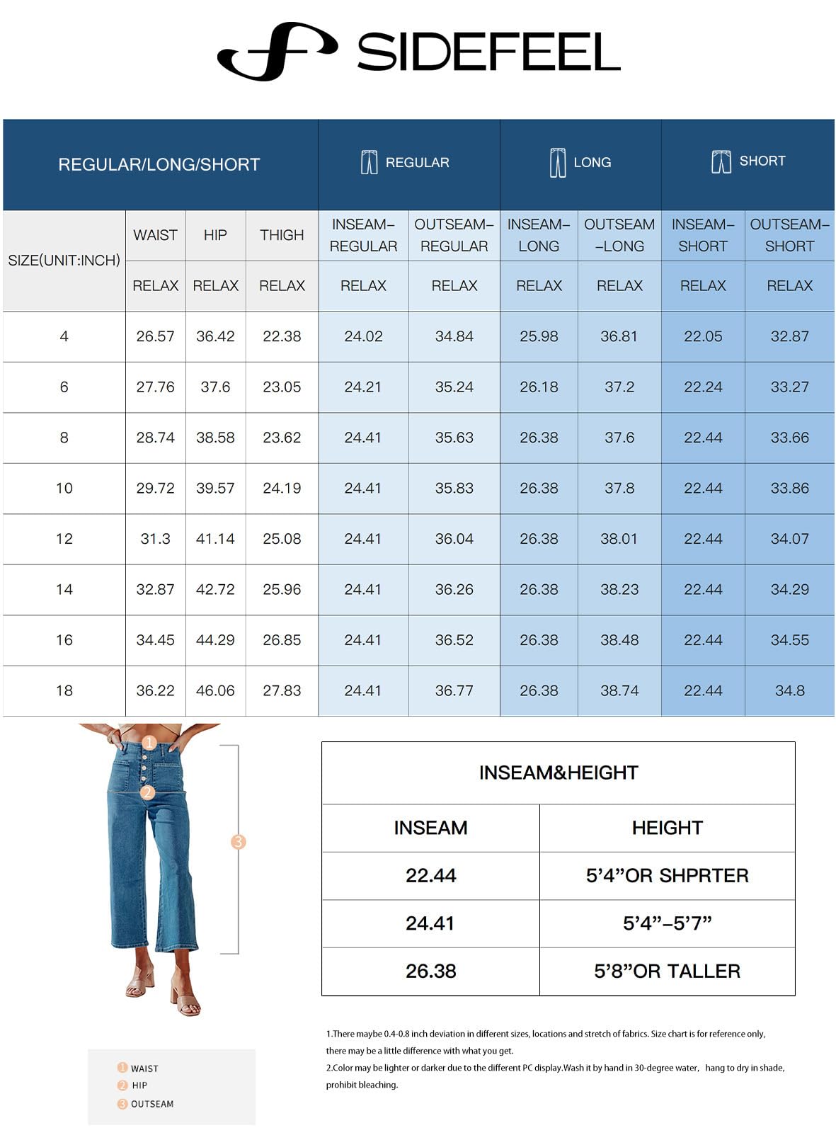 Sidefeel Women's Wide Leg Jeans High Waisted Stretchy Straight Leg Jeans Buttoned Loose Denim Pants with Pocket Sail Blue Size 6 Short