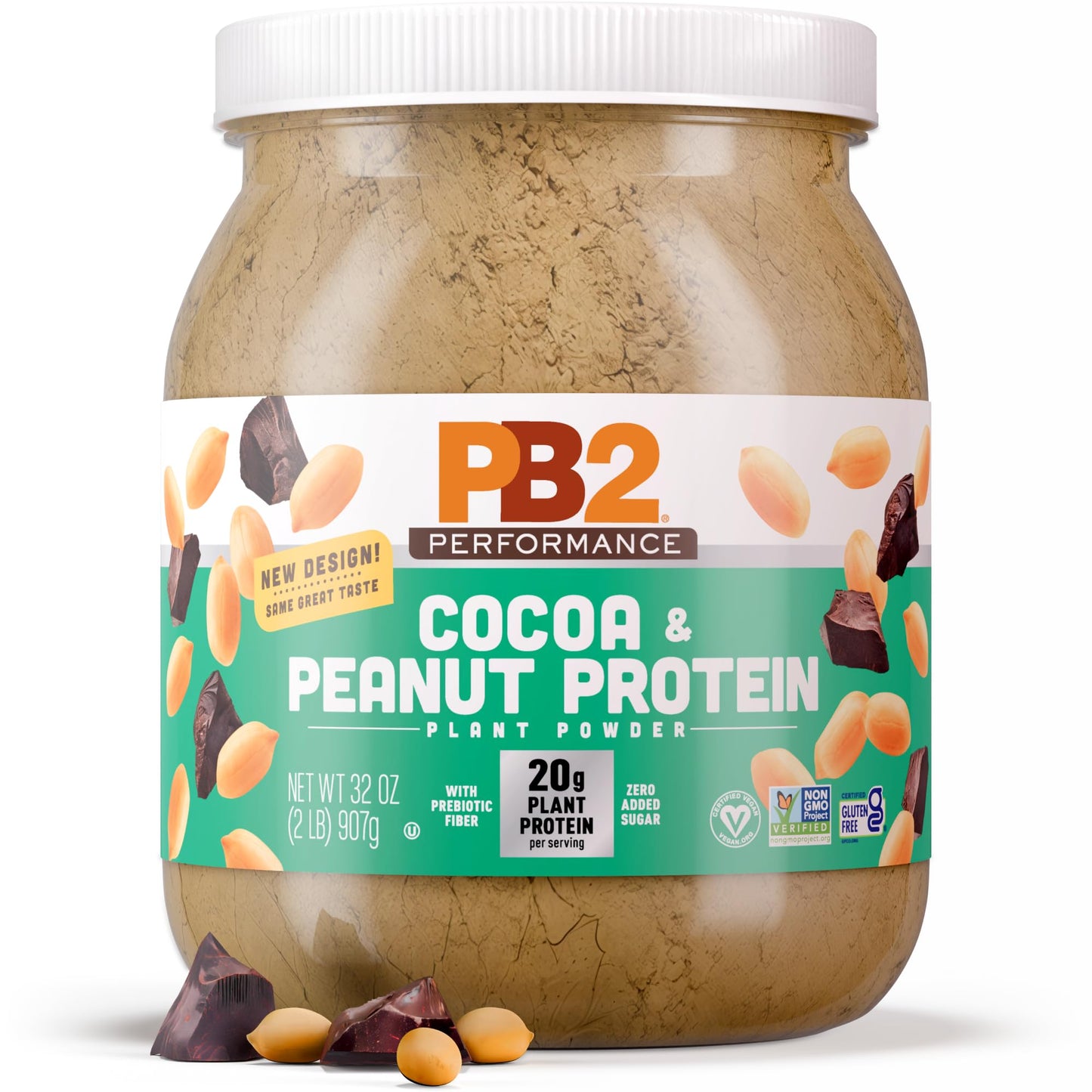 PB2 Performance Peanut Plant Based Vegan Protein Powder | 20g Complete Protein, No Added Sugar, Prebiotic Fiber | Dairy Free, Certified Vegan, Non-GMO, and Gluten Free [Peanut with Dutch Cocoa, 2lb]