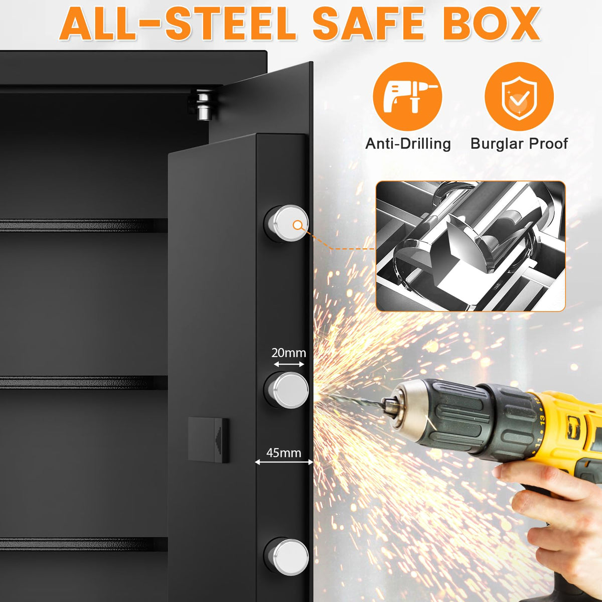 4.5 Cuft Larger Safe Box Fireproof Waterproof, Fireproof Safe with Fireproof Document Bag, Alarm Systerm and Comb Lock, Anti-Theft Safes for Home Ammo Money Document