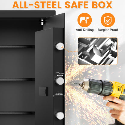 4.5 Cuft Larger Safe Box Fireproof Waterproof, Fireproof Safe with Fireproof Document Bag, Alarm Systerm and Comb Lock, Anti-Theft Safes for Home Ammo Money Document