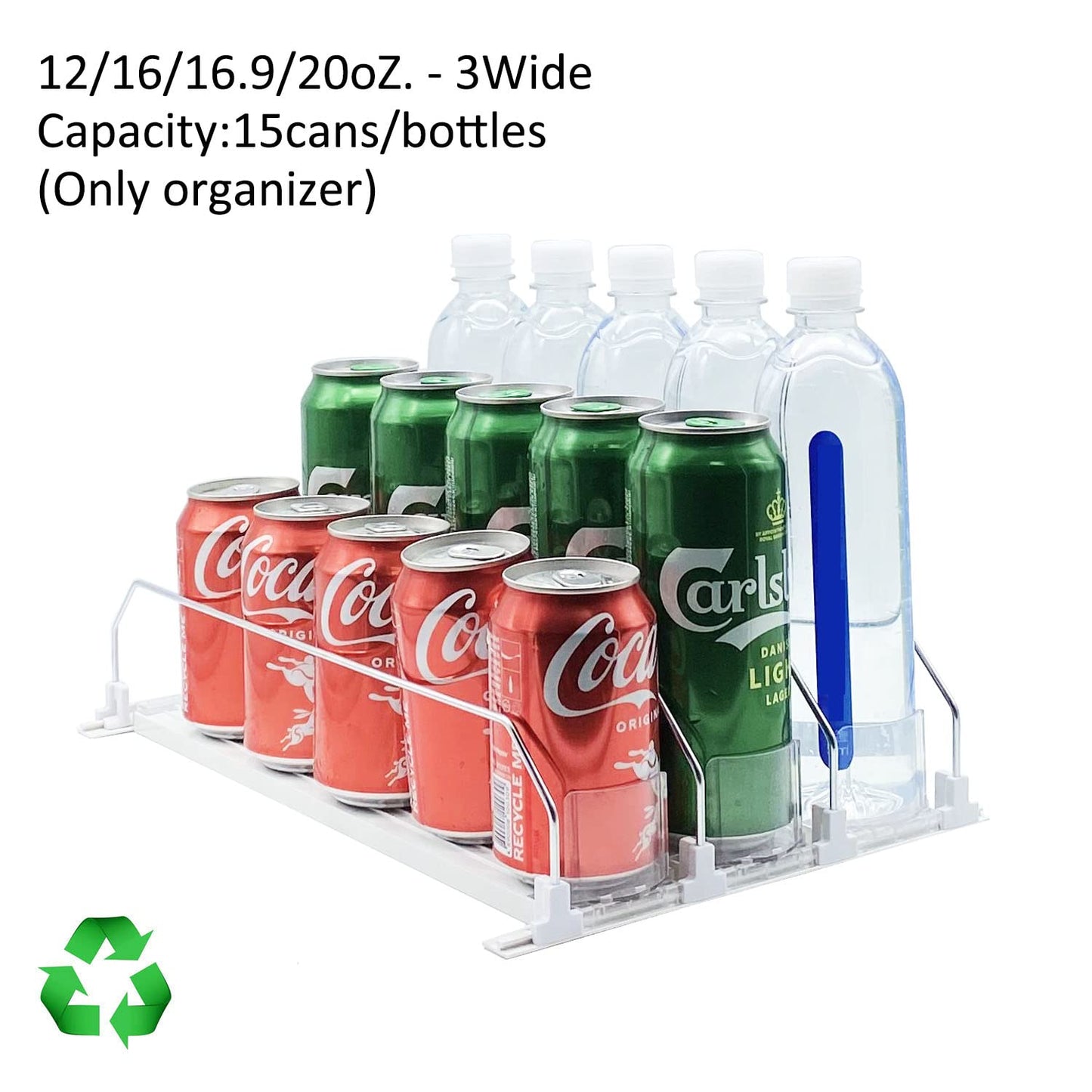 Drink Organizer for Fridge-White Automatic Pusher Glide,12oz 16oz 20oz-Soda Dispenser for Fridge-Holds up to 15 Cans