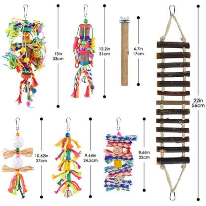 KATUMO Bird Toy Set, 7 PCS Small Bird Toys for Parrot, Including Wooden Ladder, Chewing Toys, Perch - Pet Activity Structure for Indoor, Outdoor, Climbing, Entertainment