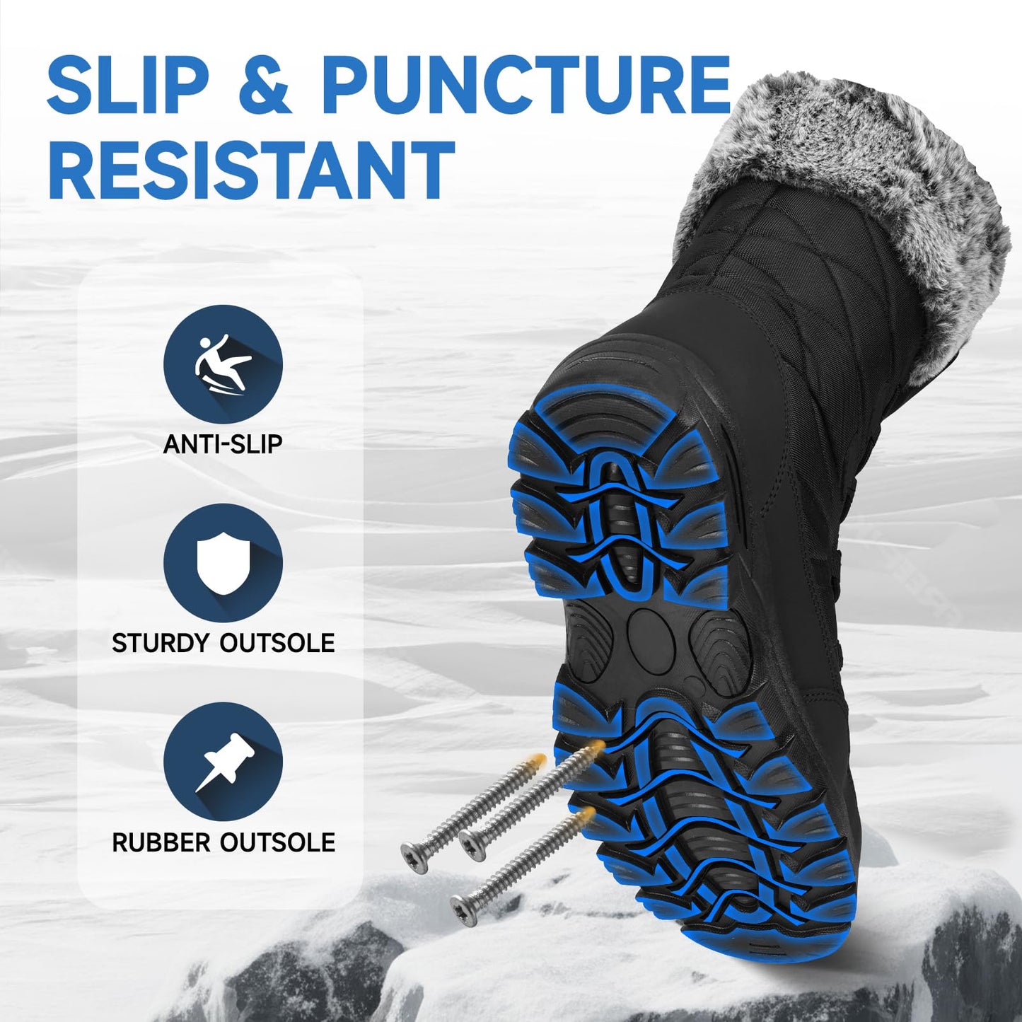 ANGRYRAM Winter Steel Toe Boots for Women Warm Insulated Non Slip Snow Boots Comfortable Work Shoes Mid Calf Faux Fur Furry Snow Shoes for Industry Construction Outdoor Winter