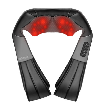 Nekteck Shiatsu Neck Massager for Pain Relief Deep Tissue with Heat, 3D Kneading Massage Pillow Back Shoulder Massagerfor Body Muscle, Plug-in Use for Home Office Car, Gifts for Mom Dad Him Her