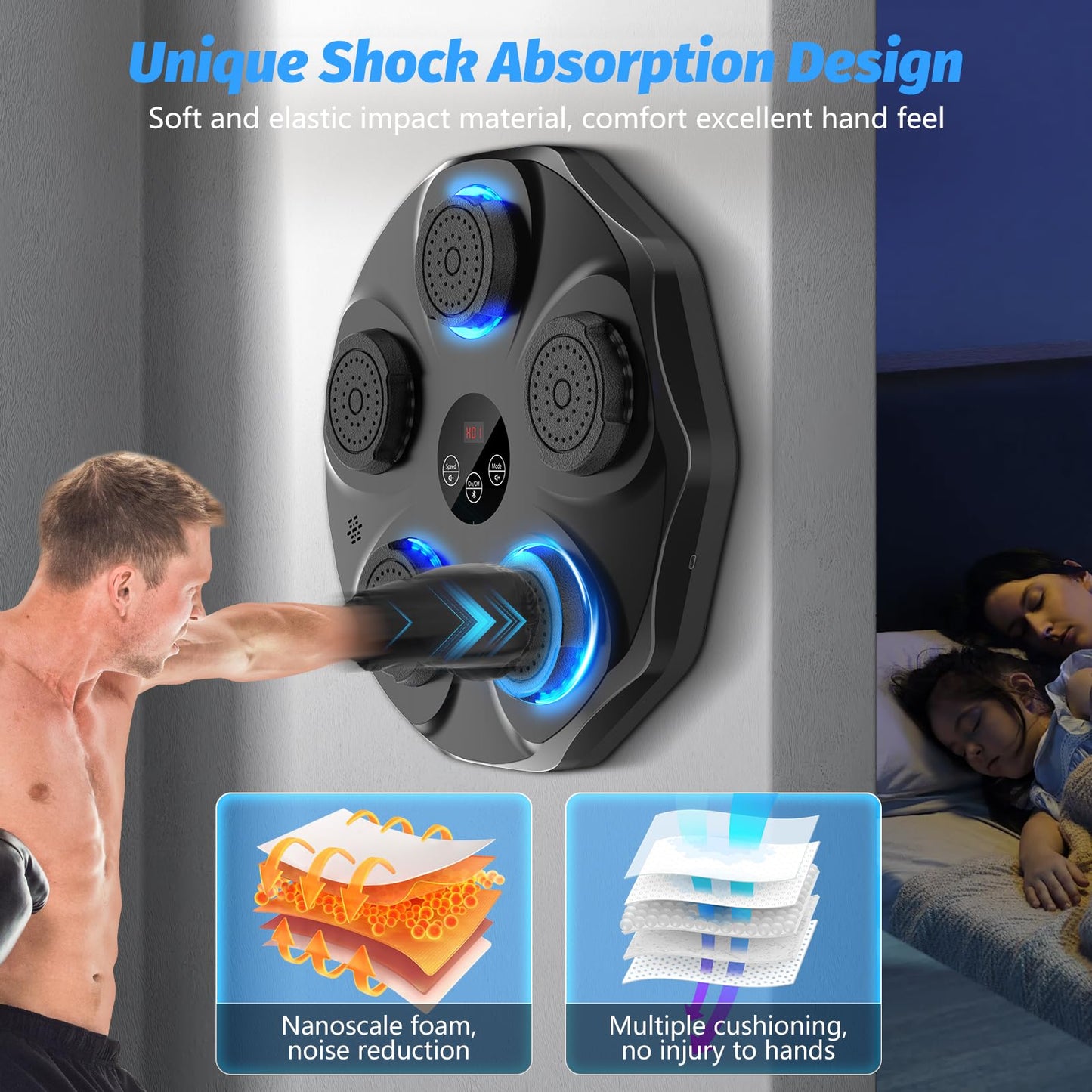 TGLLM Music Boxing Machine, Interactive Punching Trainer with Boxing Gloves, Large Size Wall Mounted Electronic Boxing Target for Adults Kids, 9 Modes & 9 Speeds
