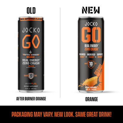 Jocko GO Energy Drink (Afterburner Orange) - KETO, Vitamin B12, Vitamin B6, Electrolytes, L Theanine, Magnesium- Energy Boost, Sugar Free Nootropic Monk Fruit Blend - 12 Pack