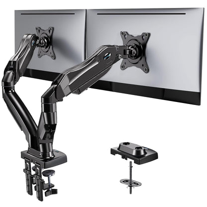 HUANUO Dual Monitor Stand - Full Adjustable Monitor Desk Mount Swivel Vesa Bracket with C Clamp, Grommet Mounting Base for 13 to 30 Inch Computer Screens - Each Arm Holds 4.4 to 19.8lbs