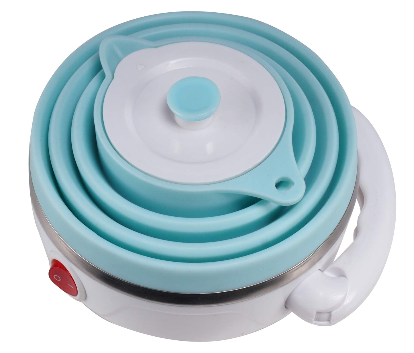 Travel Foldable Electric Kettle, Collapsible Food Grade Silicone Small Kettle Boiling water,Dual Voltage（600ml,110-220V US Plug） (Blue)