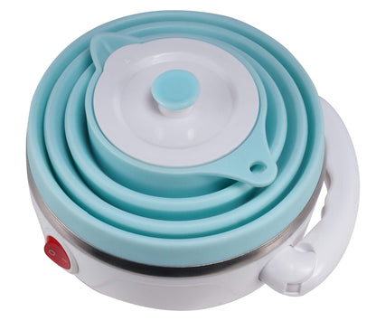 Travel Foldable Electric Kettle, Collapsible Food Grade Silicone Small Kettle Boiling water,Dual Voltage（600ml,110-220V US Plug） (Blue)