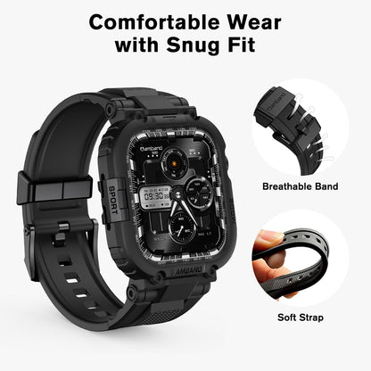 amBand Bands Case Compatible with Apple Watch Series 11/10 46mm for Men, M1 Sport Rugged Heavy Duty Cover Tactical Strap Military Grade Protective Bumper Protector for iWatch 46 mm Men, Black