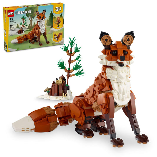 LEGO Creator 3 in 1 Forest Animals Red Fox Toys - Building Toys for Kids, Boys & Girls, Ages 9+ - Animal Figurine W/ 3 Building Options into Fox, Owl, or Squirrel - 31154