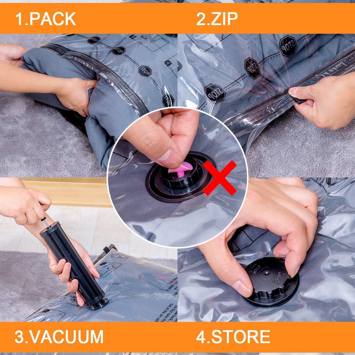 GONGSHI Vacuum Storage Bags, Space Saver Bags for Clothing,Blankets,Comforters, Pillows, Clothes,Travel,12 Jumbo