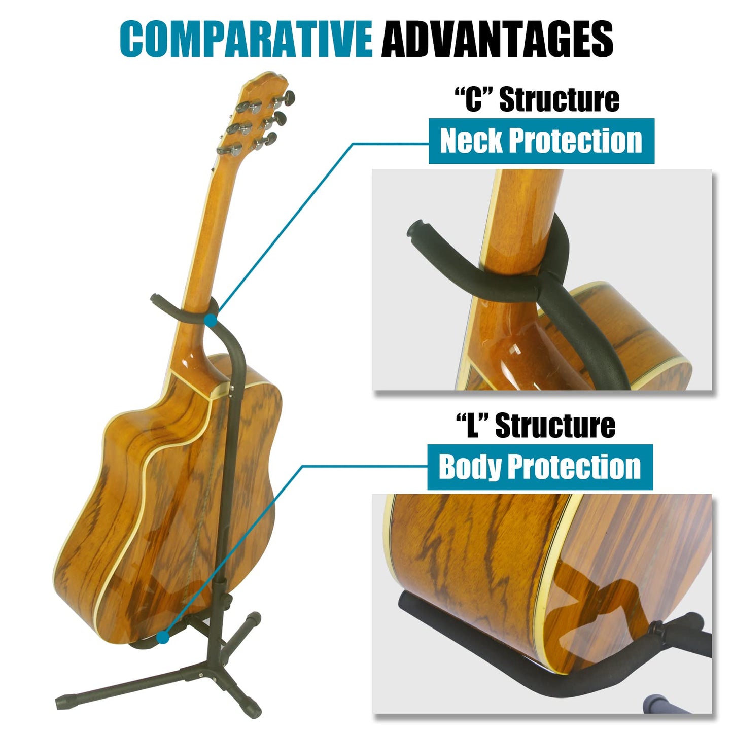 GLEAM Guitar Stand - Adjustable for Electric, Acoustic Guitars and Bass, Guitar Accessories