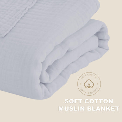 Cosy Family 6 Layer Muslin Bed Blanket - Breathable and Lightweight Gauze Boho Blanket for Spring, Soft 100% Cotton Muslin, Slate, 80x90 Inches