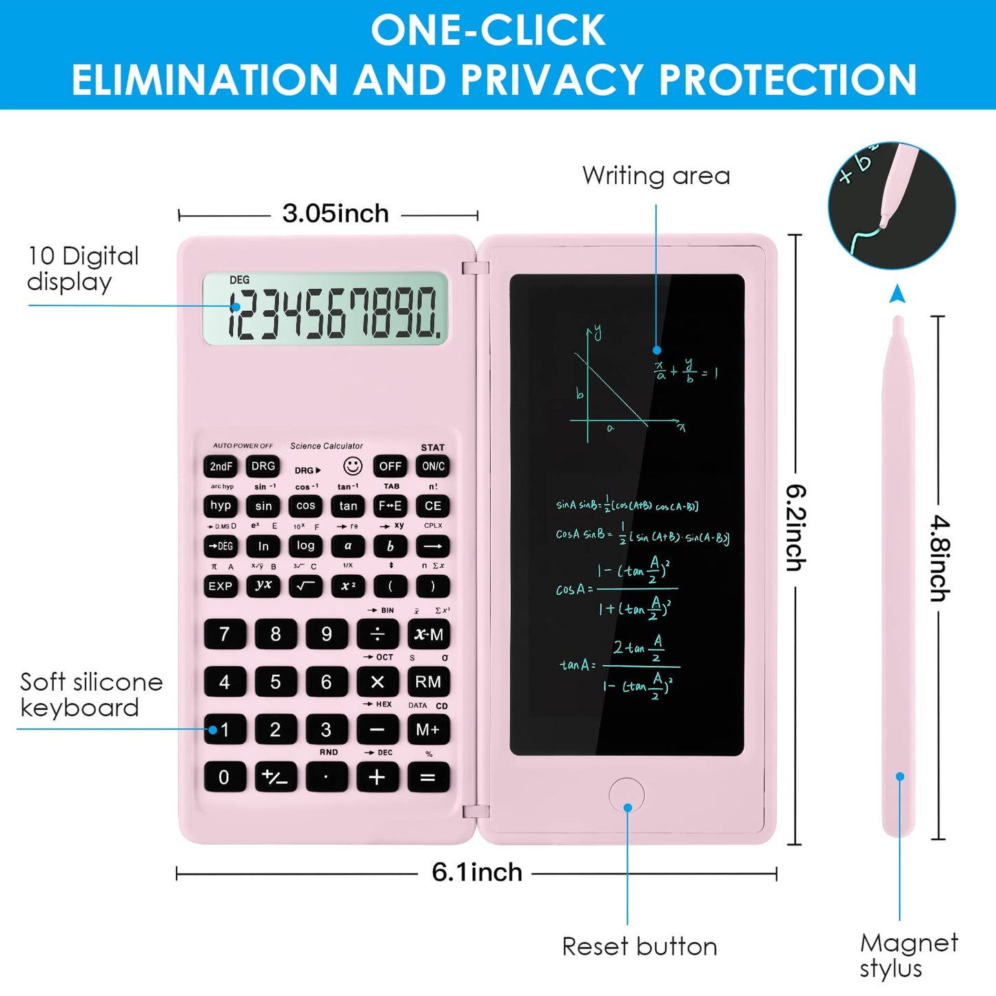 IPepul Scientific Calculators for Students, 10-Digit Large Screen, Math Calculator with Notepad, Classroom Must Haves for Middle High School Supplies & College （Pink
