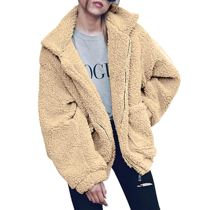PRETTYGARDEN Women's Fashion Winter Coats Sherpa Fleece Faux Fur Shearling Oversized Trendy Jackets Warm Outerwear Clothing (Style One Apricot,Medium)