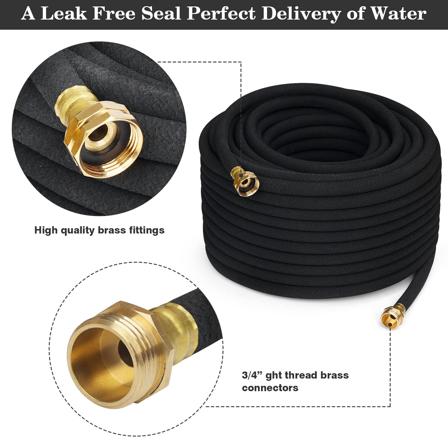 MHMHM 1/2" Soaker Hose for Garden Drip Hose Irrigation System with Solid Brass Fitting for Lawns Flower Beds & Vegetable Gardens (100FT)