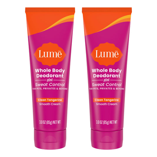 Lume Whole Body Deodorant Plus Sweat Control - Smooth Cream Tube - 72 Hour Odor And Sweat Control - Baking Soda Free, Skin Loving - 3.0 ounce (Pack of 2) (Clean Tangerine)