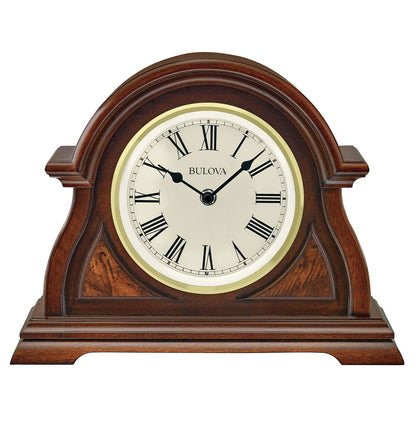 Bulova Bostonian Lighted Mantel Clock, Model B1851 | Elegant Cherry Wood Finish | Illuminated Dial | Quartz Movement | Traditional Design | Battery Operated