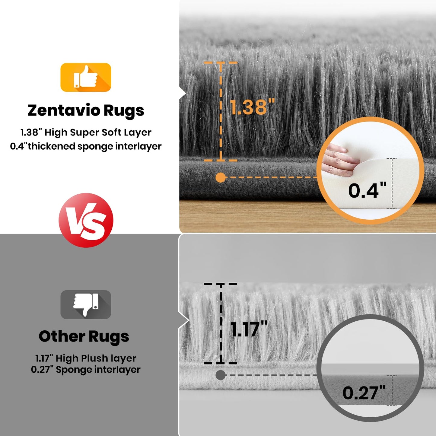 Zentavio Area Rugs for Living Room Grey Rugs for Bedroom Large 5x8 Carpet Fluffy Furry Soft Shag Aesthetic Plush High Pile Gray Throw Rug for Nursery Kids Room Dorm