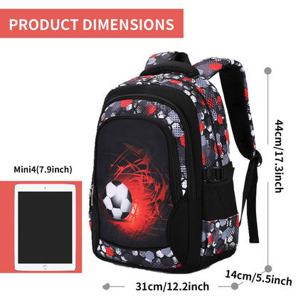 Yvechus Camo Backpack for Kids, Lightweight Camo Backpack Elementary Middle School Backpack Water Repellent Bookbag (Soccer Red 2 in 1)