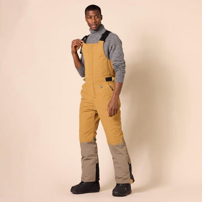 Amazon Essentials Men's Water-Resistant Insulated Snow Bib Overall, Gold Light Brown Color Block, Large