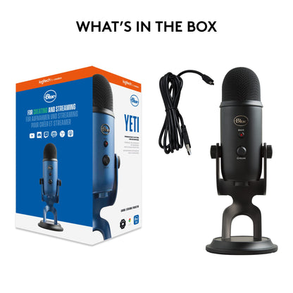 Logitech for Creators Blue Yeti USB Microphone for Gaming, Streaming, Podcast, YouTube, Discord, PC, Studio Sound, Plug & Play-Blackout