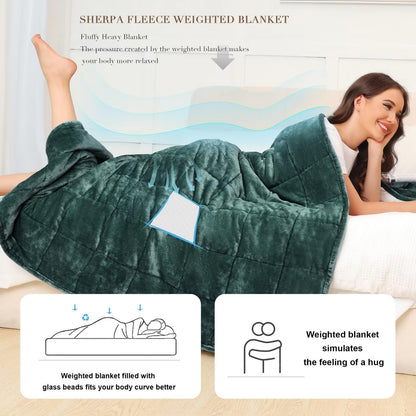 Alomidds Sherpa Fleece Weighted Blanket for Adults(20lbs Twin Size) Heavy Blanket with Fluffy Warm Thick Sherpa & Cozy Soft Flannel Snuggle Great for Sofa Bed Calming, 48x72 inches, Forest Green
