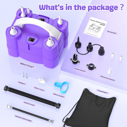 Keaibuding Electric Balloon Pump, 4-in-1 Balloon Blower with Triple Inflating Ports for All Balloons, Air Pump for Sports Balls, Inflator& Deflator for Inflatables with Dust-Proof Storage Bag (Purple)