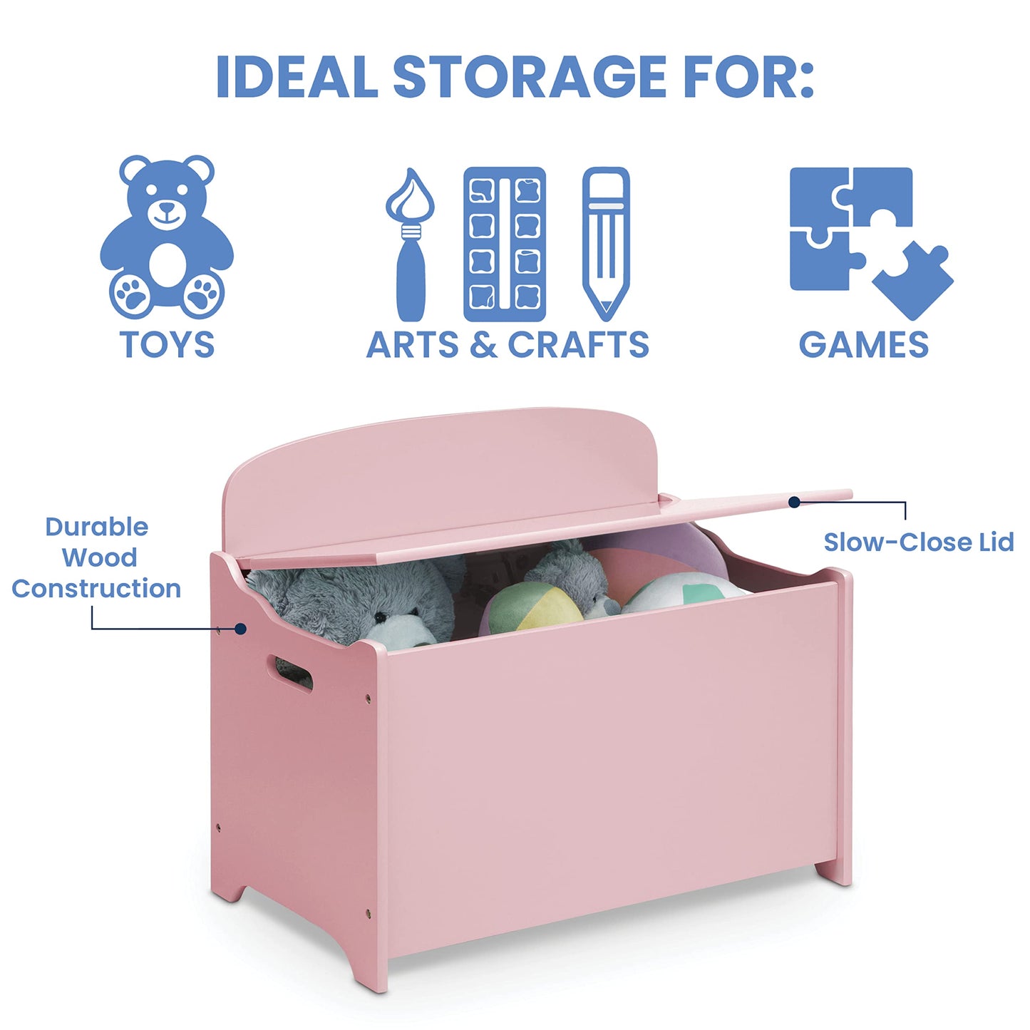 Delta Children MySize Deluxe Toy Box, Dusty Rose