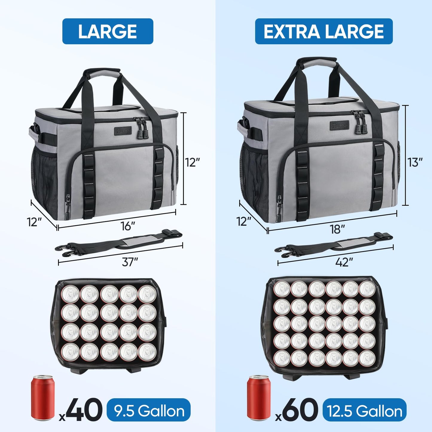 BALEINE Extra Large Soft Cooler Bag, Portable Leakproof Cooler, 40/60 Cans Volume for Beach, Camping, Kayaking, Travel, and Road Trips (9.5 Gallon, Navy-Khaki)