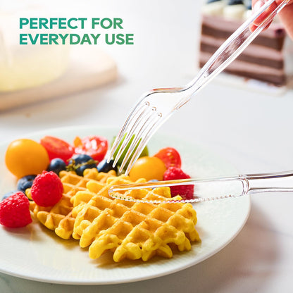 FOCUSLINE 360 Count Clear Plastic Silverware, 120 Forks, Knives and Spoons Each, BPA-Free, Heavy Duty Disposable Cutlery Set, Premium Disposable Flatware Plastic Utensils for Party Everyday Use
